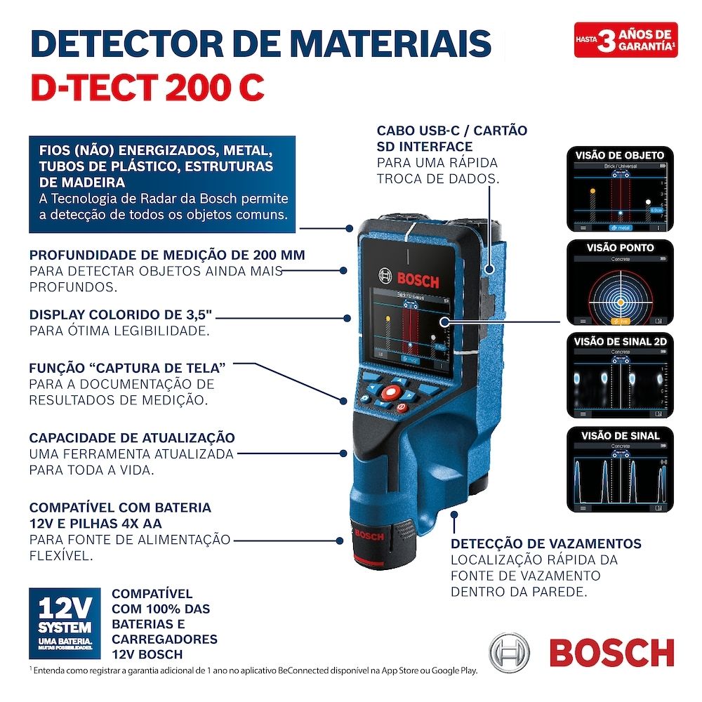 Detector e Scanner de Materiais 200mm D-Tect 200 C Bosch
