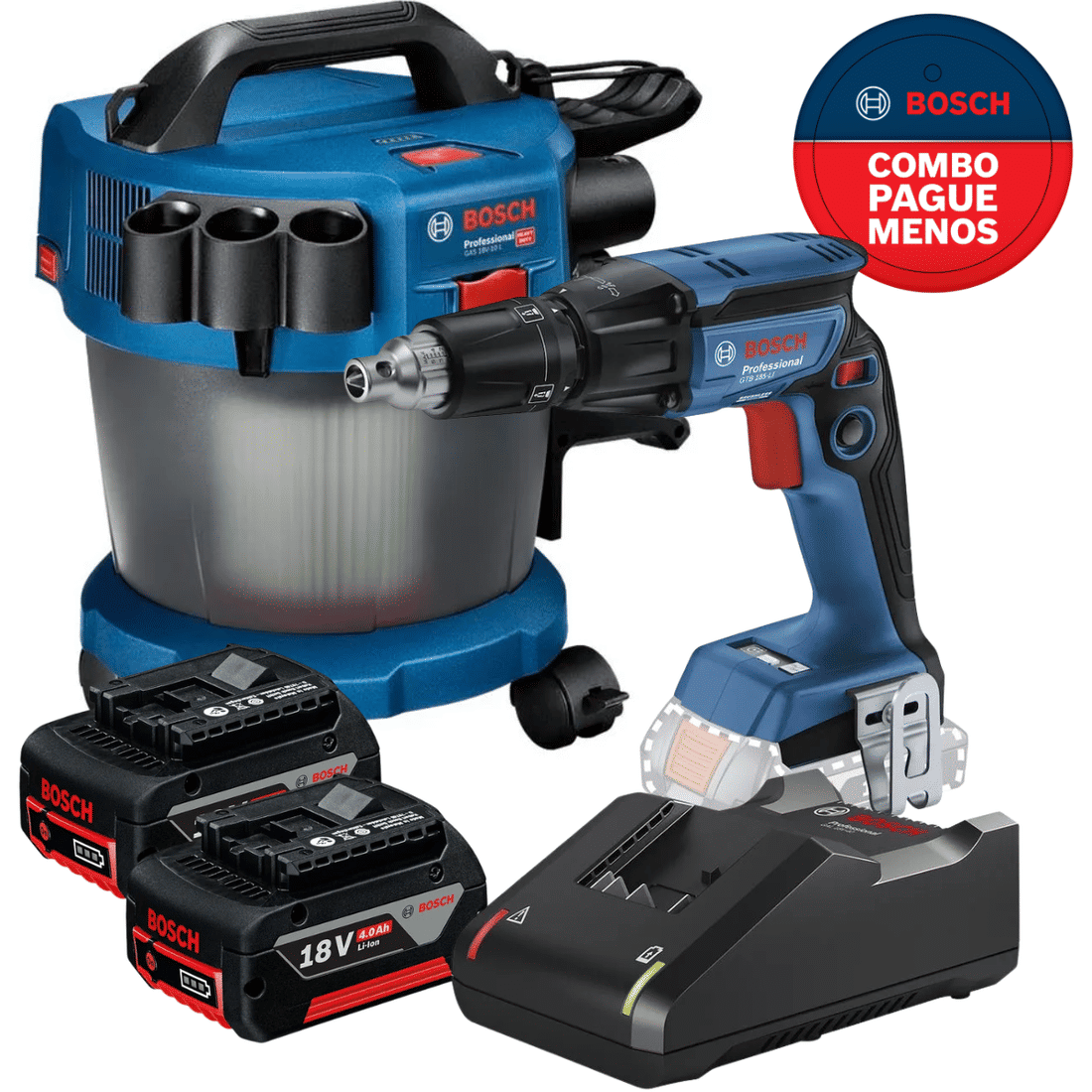 Combo Aspirador de pó e Parafusadeira Drywall + 2 Baterias 18v 4Ah e 1 Carregador