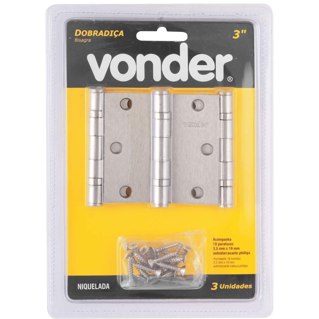 Dobradiça Para Porta 3" Niquelada - Vonder