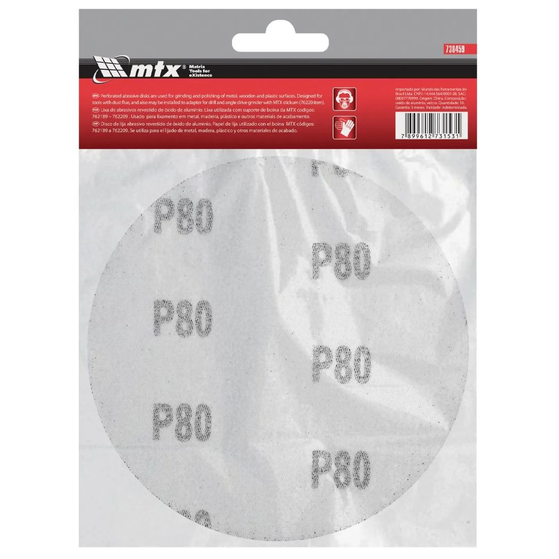 Conjunto Discos Lixa Com Velcro 5" (125mm) Grão 80 MTX 10pçs Conjunto Discos Lixa Com Velcro 5" (125mm) Grão 80 MTX 10pçs