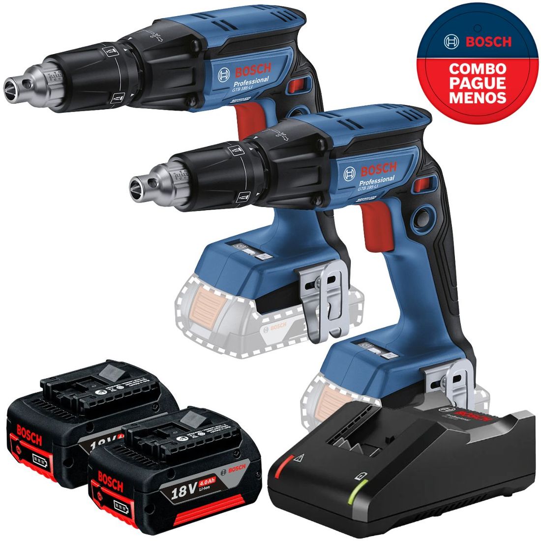 Combo Parafusadeira Drywall Bosch Com 2 Baterias 18v 4ah e Carregador