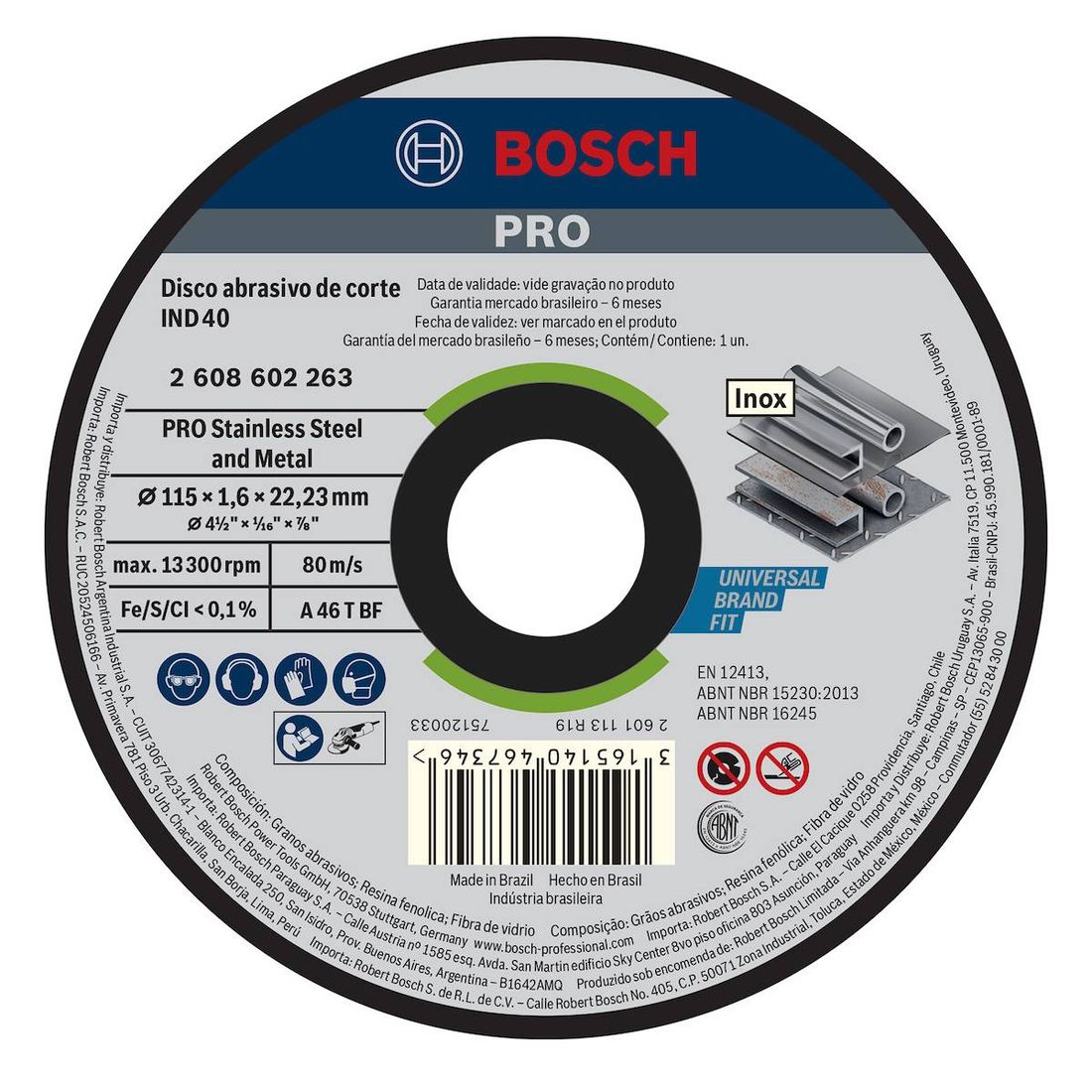 Disco de Corte Bosch IND40 Metal/Inox 4.1/2" 1,6mm