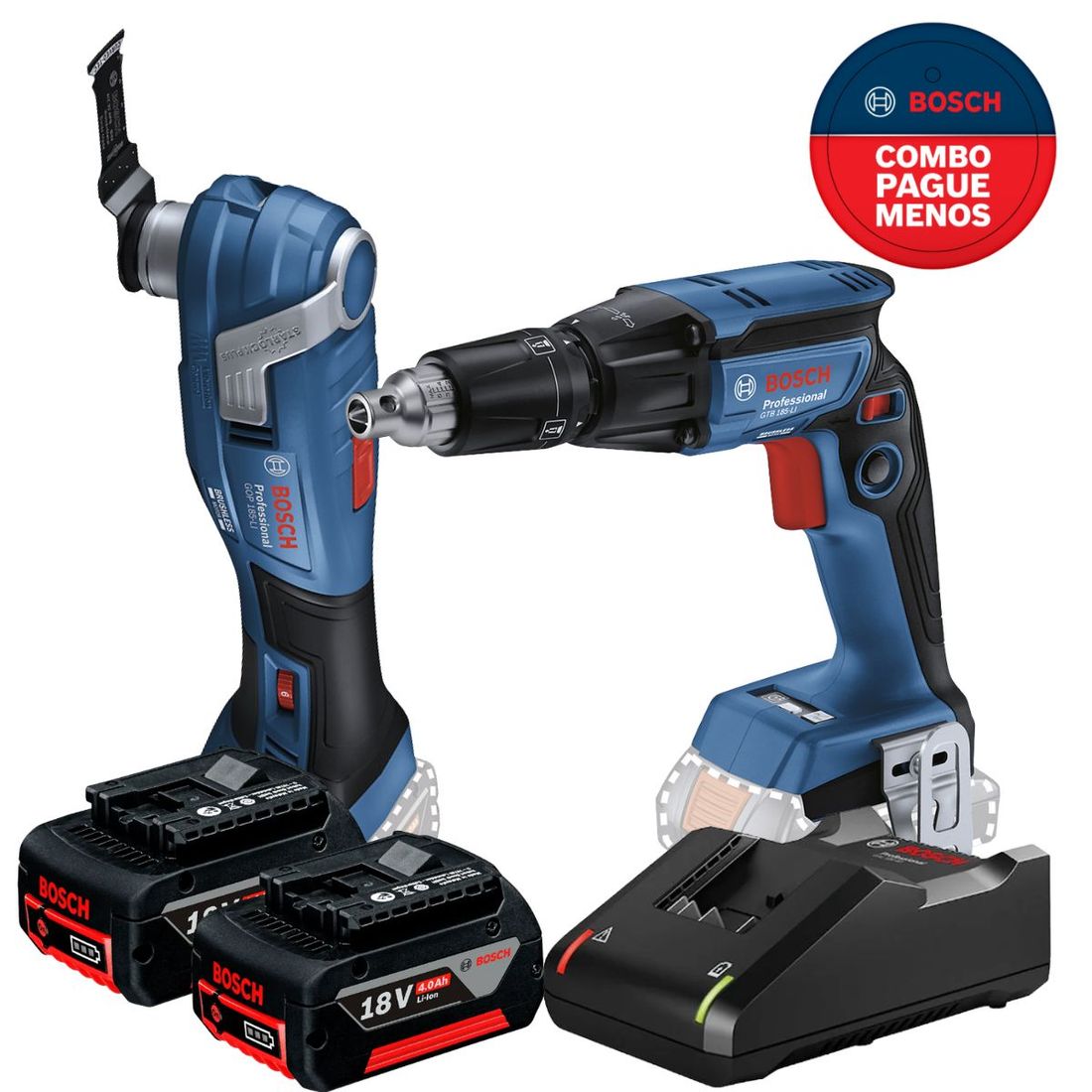 Combo Parafusadeira Drywall + Multicortadora Bosch Com 2 Baterias 18v 4ah e Carregador