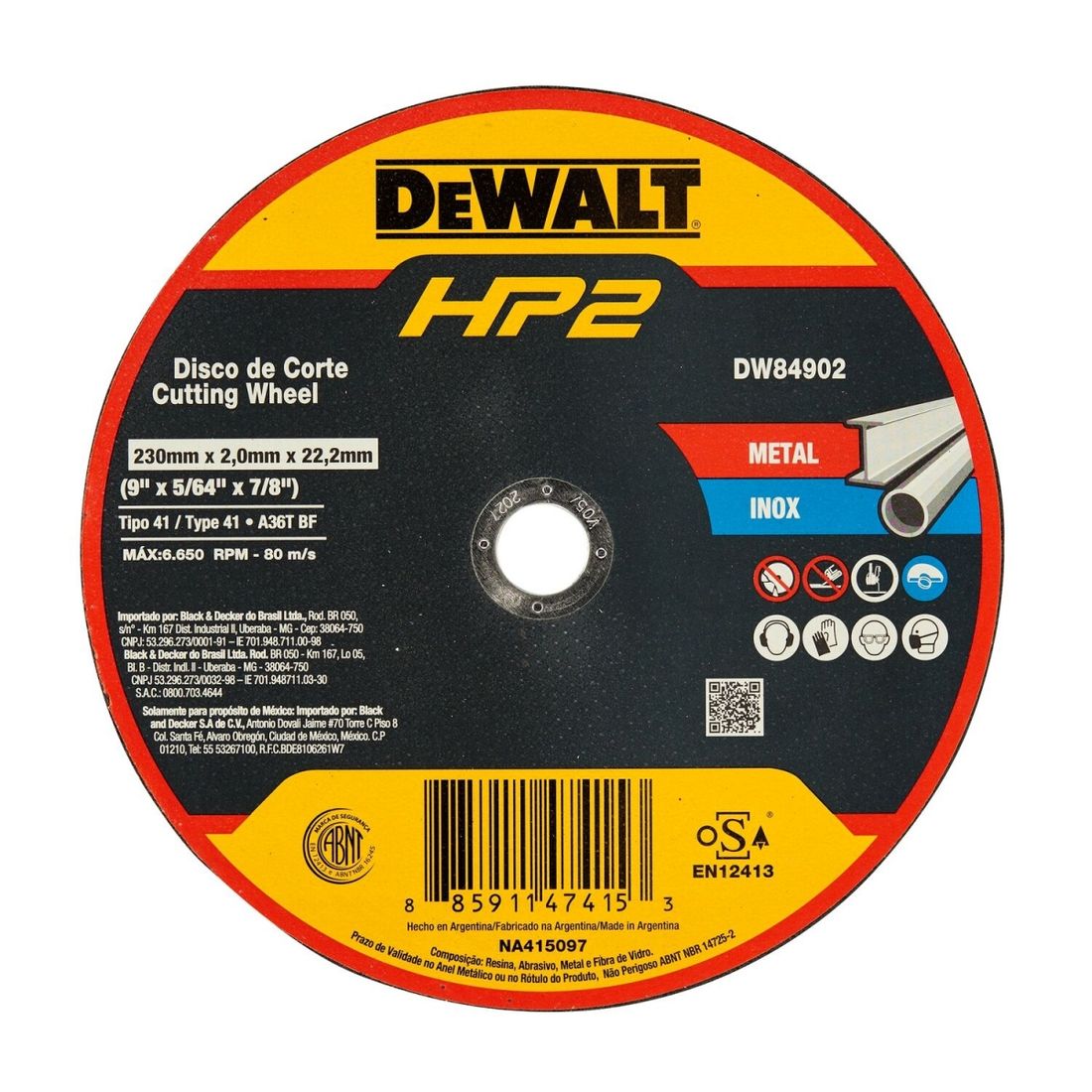 Disco Corte Inox HP2 9" 2mm Furo 7/8" - Dewalt