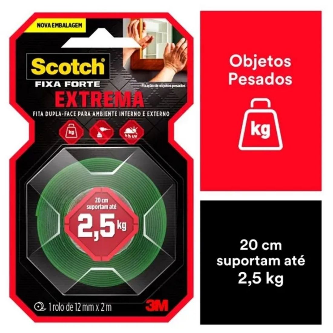 Fita Dupla Face 3M Scotch Fixa Forte Extrema 12mm x 2m