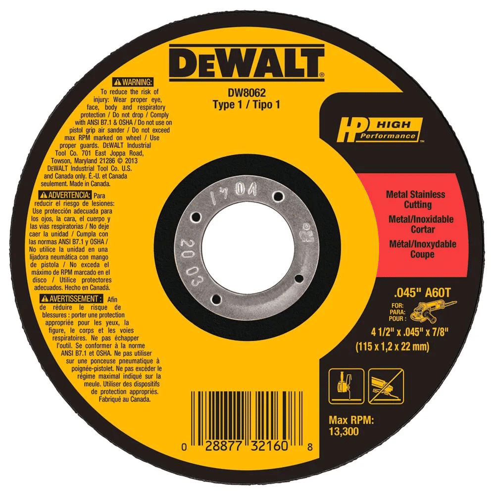 Disco Corte Inox DeWalt 4.1/2" X 1,0mm X 7/8"