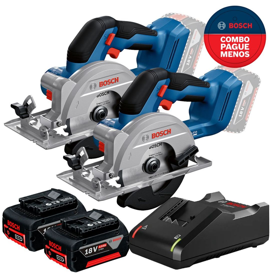 Combo Serra Circular Bosch Com 2 Baterias 18v 4ah e Carregador
