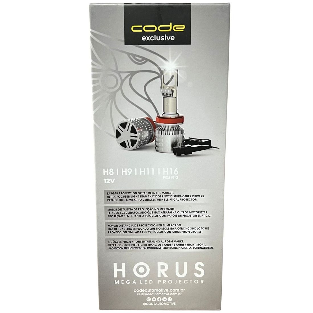 Kit 2 Lâmpadas Mega Led Code Horus H8 H9 H11 H16 12V 6000K