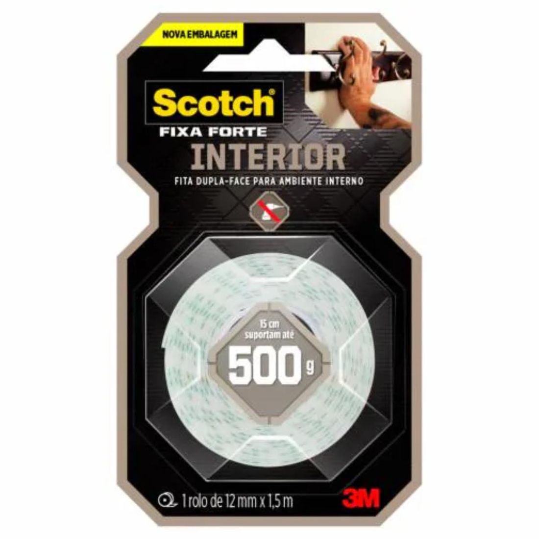 Fita Dupla Face 3M Scotch Fixa Forte Interior 12mm x 1,5m