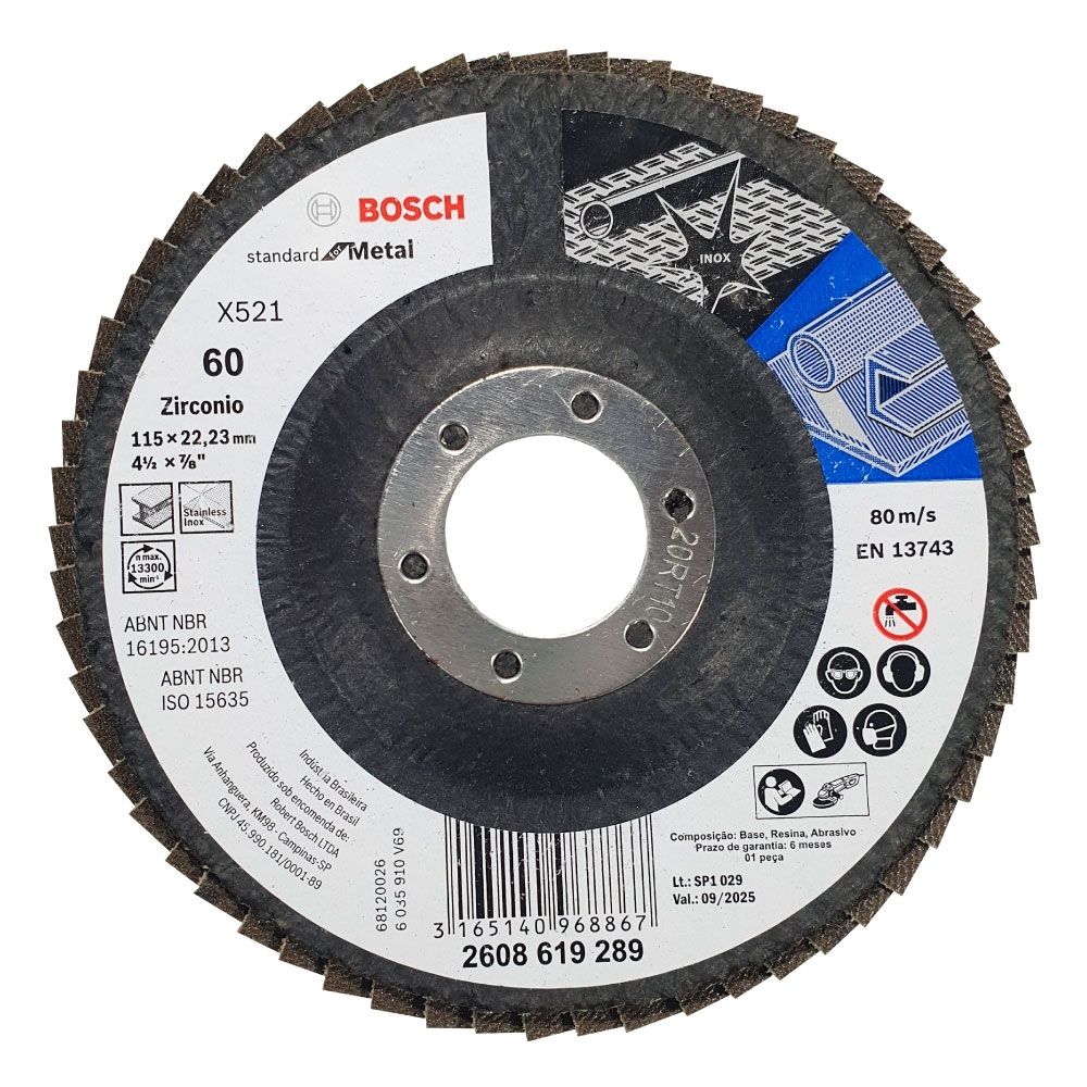 Disco Flap Bosch Standard Para Metal 4.1/2" (115mm) Grão 60 Disco Flap Bosch Standard Para Metal 4.1/2" (115mm) Grão 60