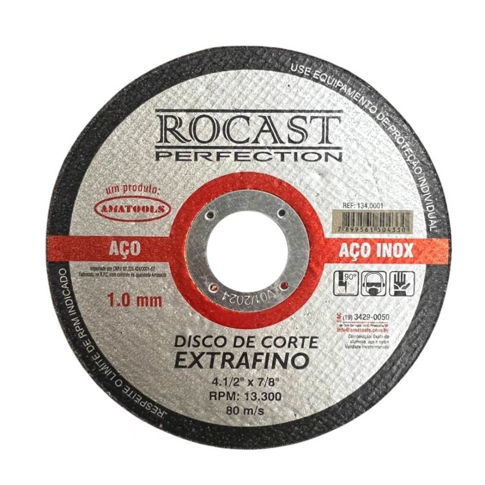 Disco de Corte  4.1/2" X 1,00mm X 7/8" 134.0001 Rocast