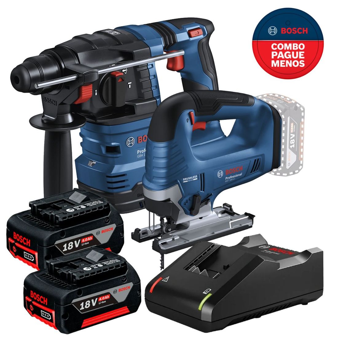 Combo Serra Tico-Tico + Martelete Bosch com 2 Baterias 18v 4ah e Carregador