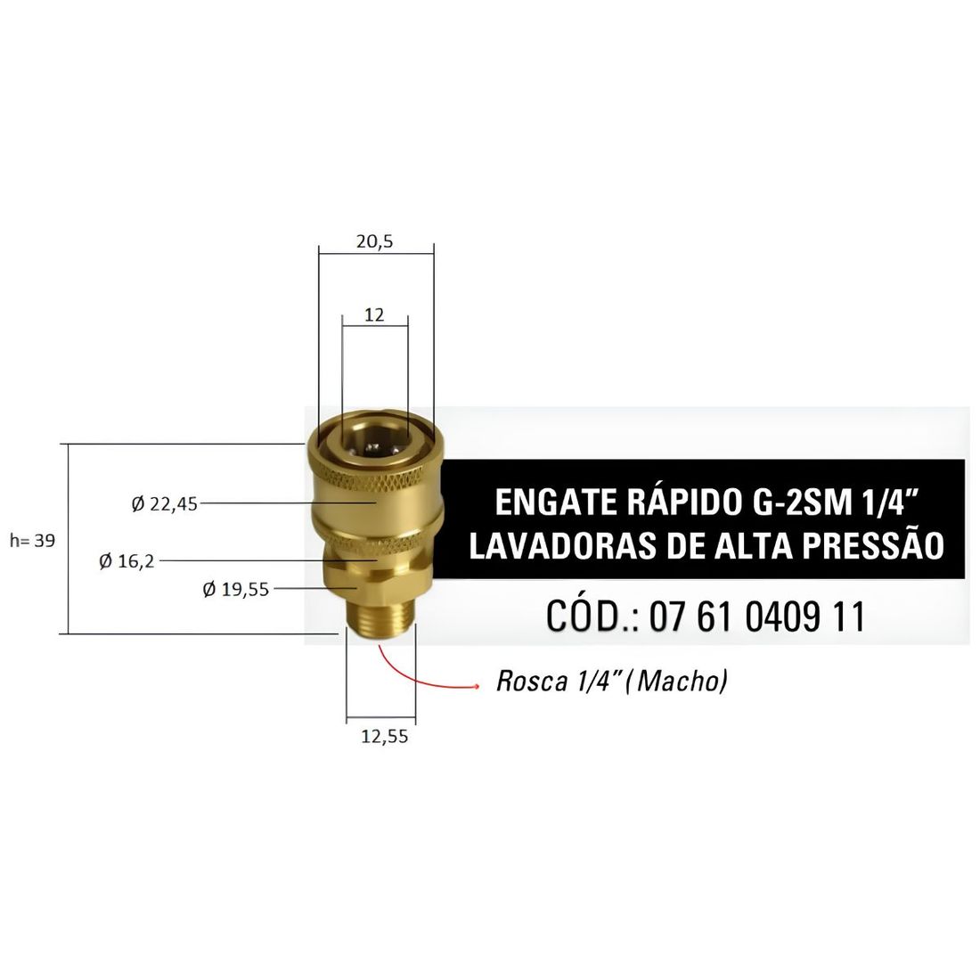 Engate Rápido G2SM 1/4 SGT Para Lavadora Alta Pressão