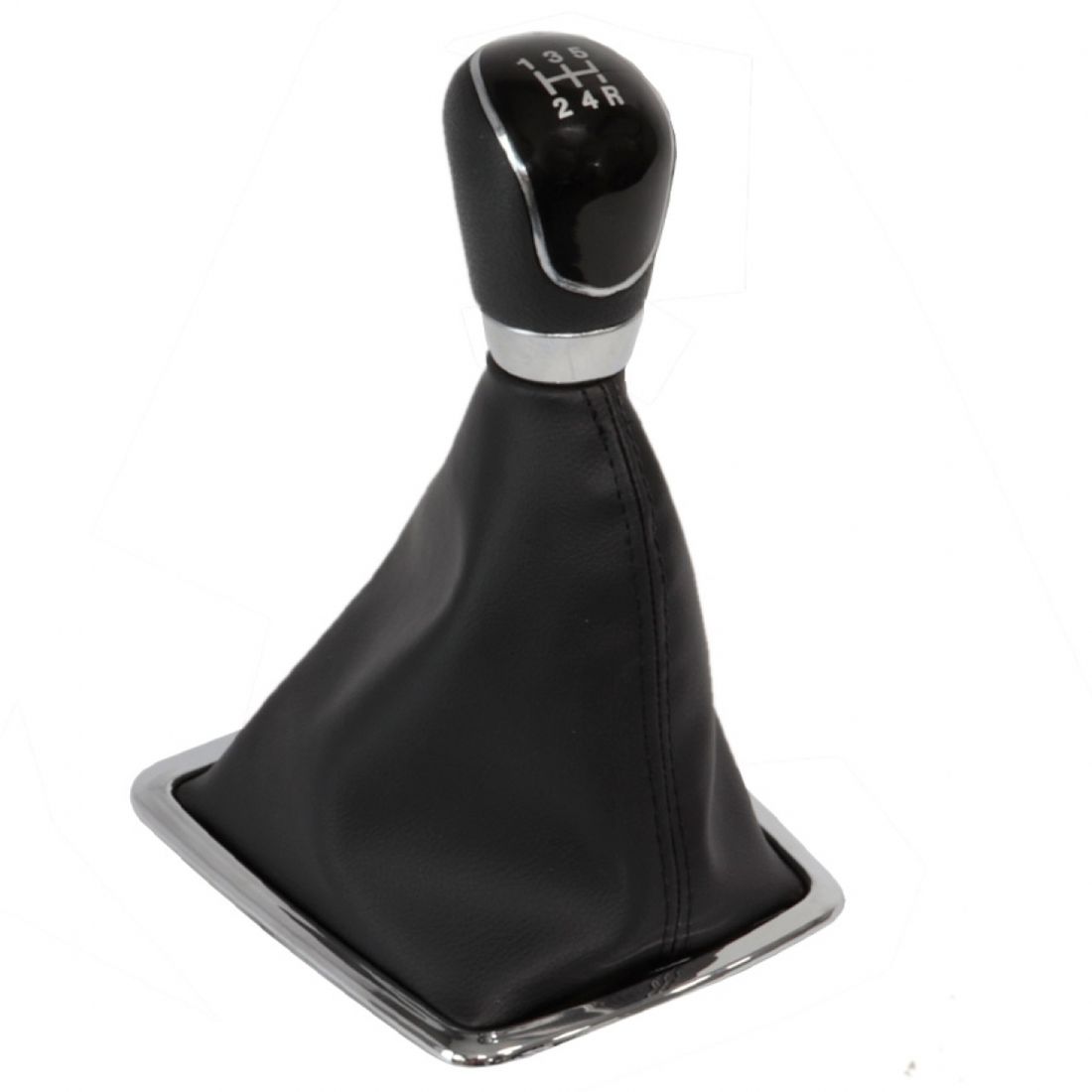 Kit Coifa Alavanca Câmbio Ford Focus 09/13 Preto C/Base Aro Cromado Manopla Preta