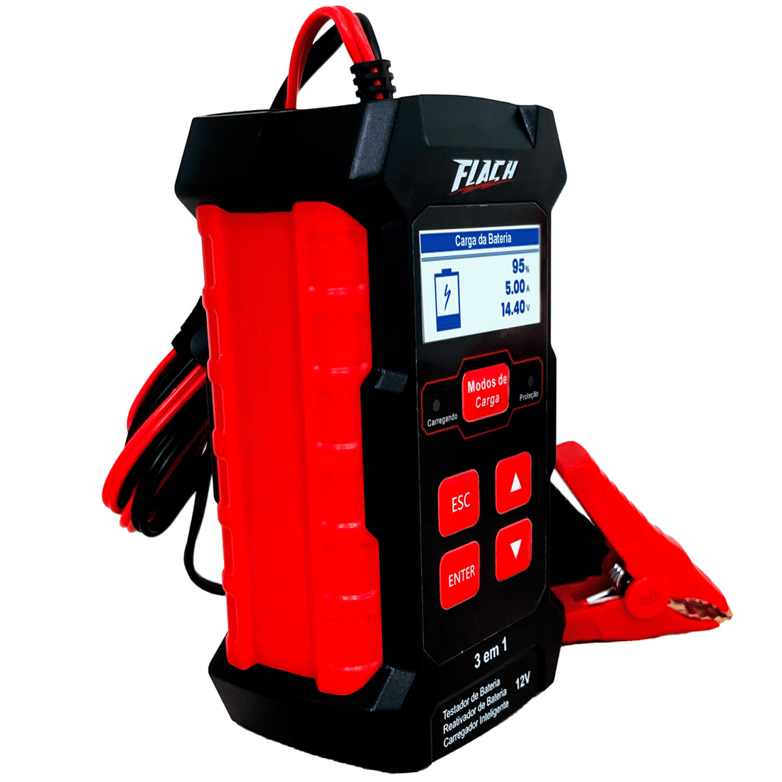 Testador de Bateria 3 em 1 Digital 5Ah Com Carregador Flach TCF2005 Testador de Bateria 3 em 1 Digital 5Ah Com Carregador Flach TCF2005