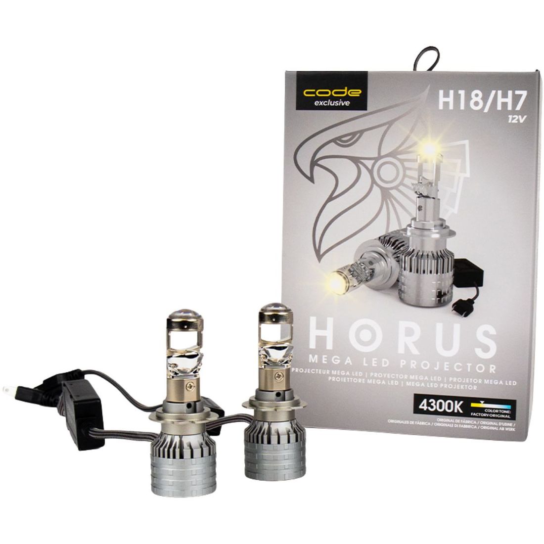 Kit Lâmpadas Mega Led Code Projector Horus H18 H7 12V 4300K