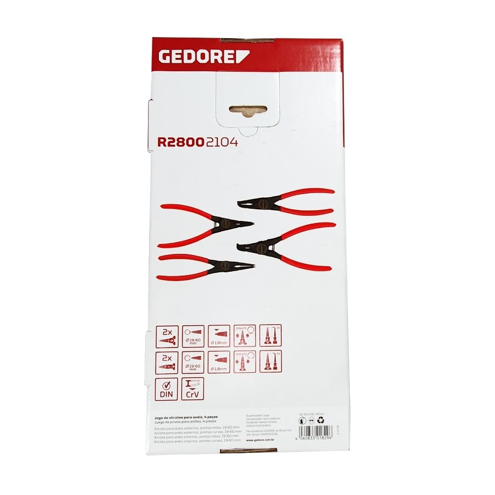 Jogo Alicates Anéis Interno/Externo Gedore RED 4 peças GR28002104