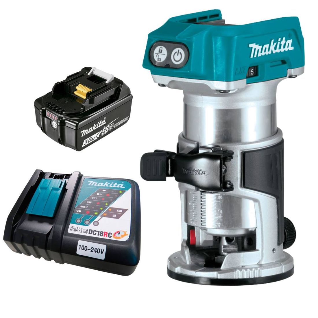 Tupia Eletrônica Makita 18V LXT 1 Bateria 3Ah Tupia Eletrônica Makita 18V LXT 1 Bateria 3Ah