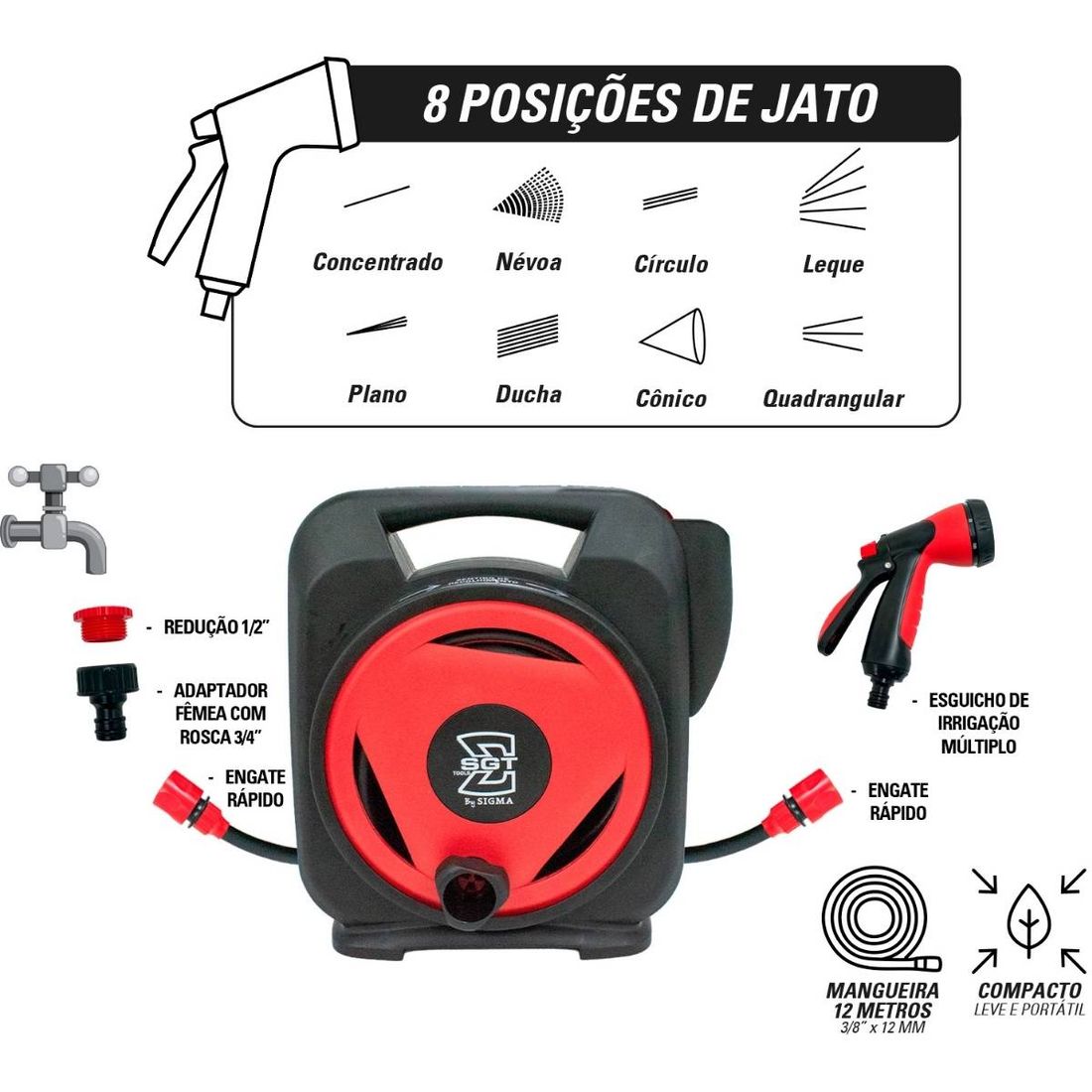 Mangueira com Enrolador e Esguicho 12 metros SGT-9950