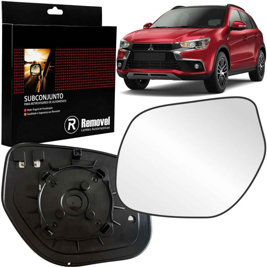 Lente Retrovisor Esquerdo Mitsubishi ASX 2010 Em Diante Com Pisca/ Redondo