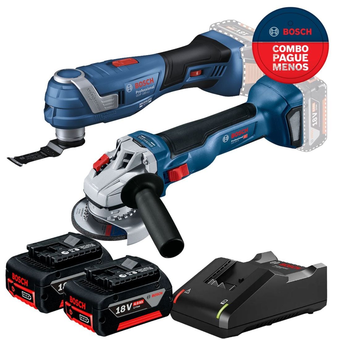 Combo Multicortadora + Esmerilhadeira Bosch Com 2 Baterias 18v 4ah e Carregador