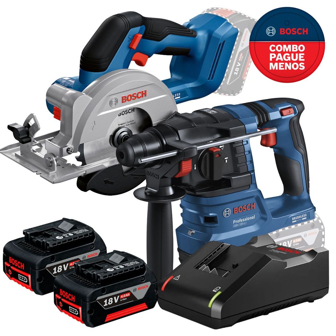 Combo Plaina + Serra Circular Bosch Com 2 Baterias 18v 4ah e Carregador