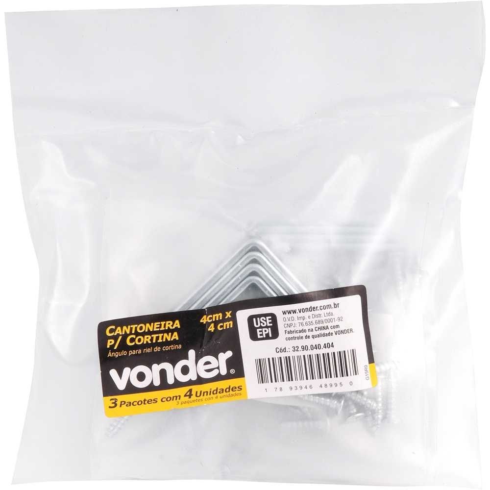 Kit Cantoneira Tipo "L" Para Cortina 4x4cm 4pçs Com Parafusos Vonder