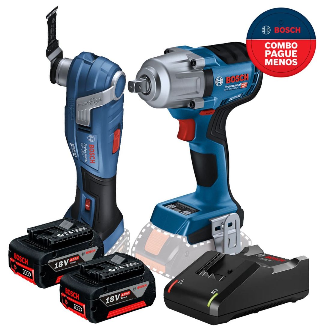 Combo Chave Impacto + Multicortadora Bosch com 2 Baterias 18v 4ah e Carregador