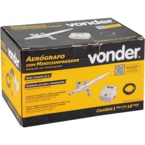 Aerógrafo Com Mini Compressor E 10 Acessórios Vonder