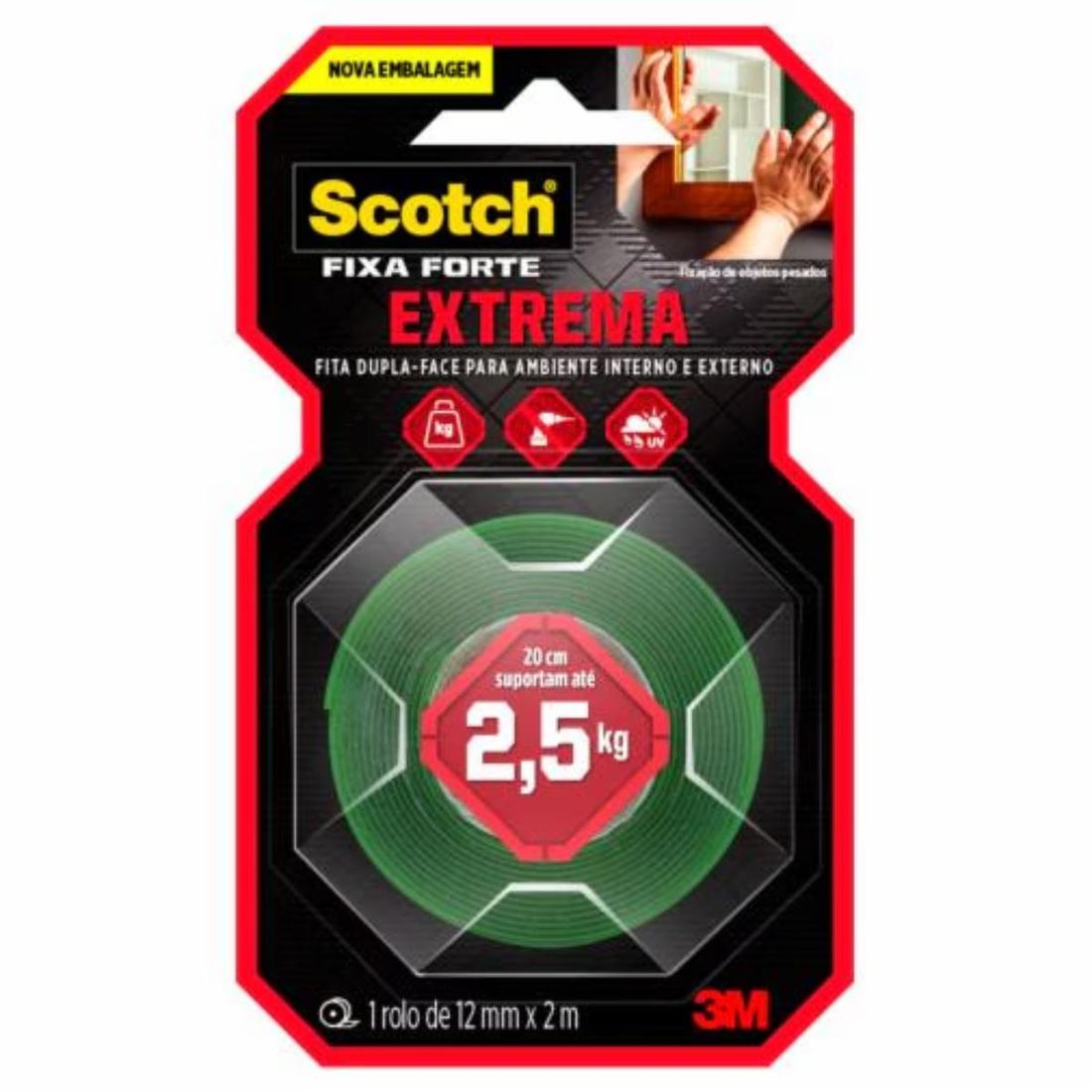 Fita Dupla Face 3M Scotch Fixa Forte Extrema 12mm x 2m