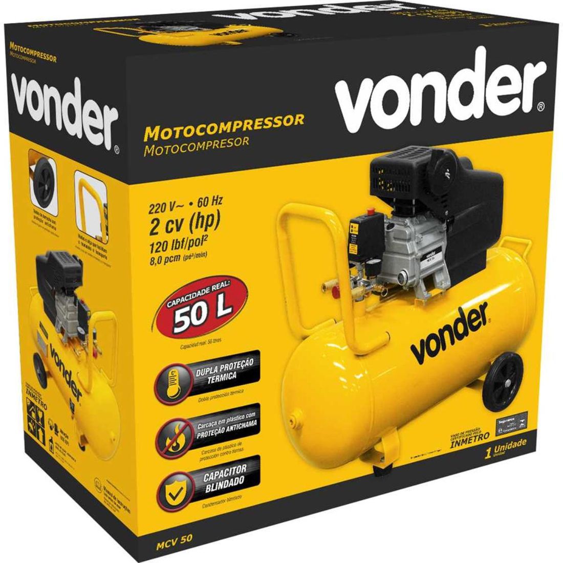 Motocompressor Vonder 8 Pés 50L 120PSI 2Cv Monofásico