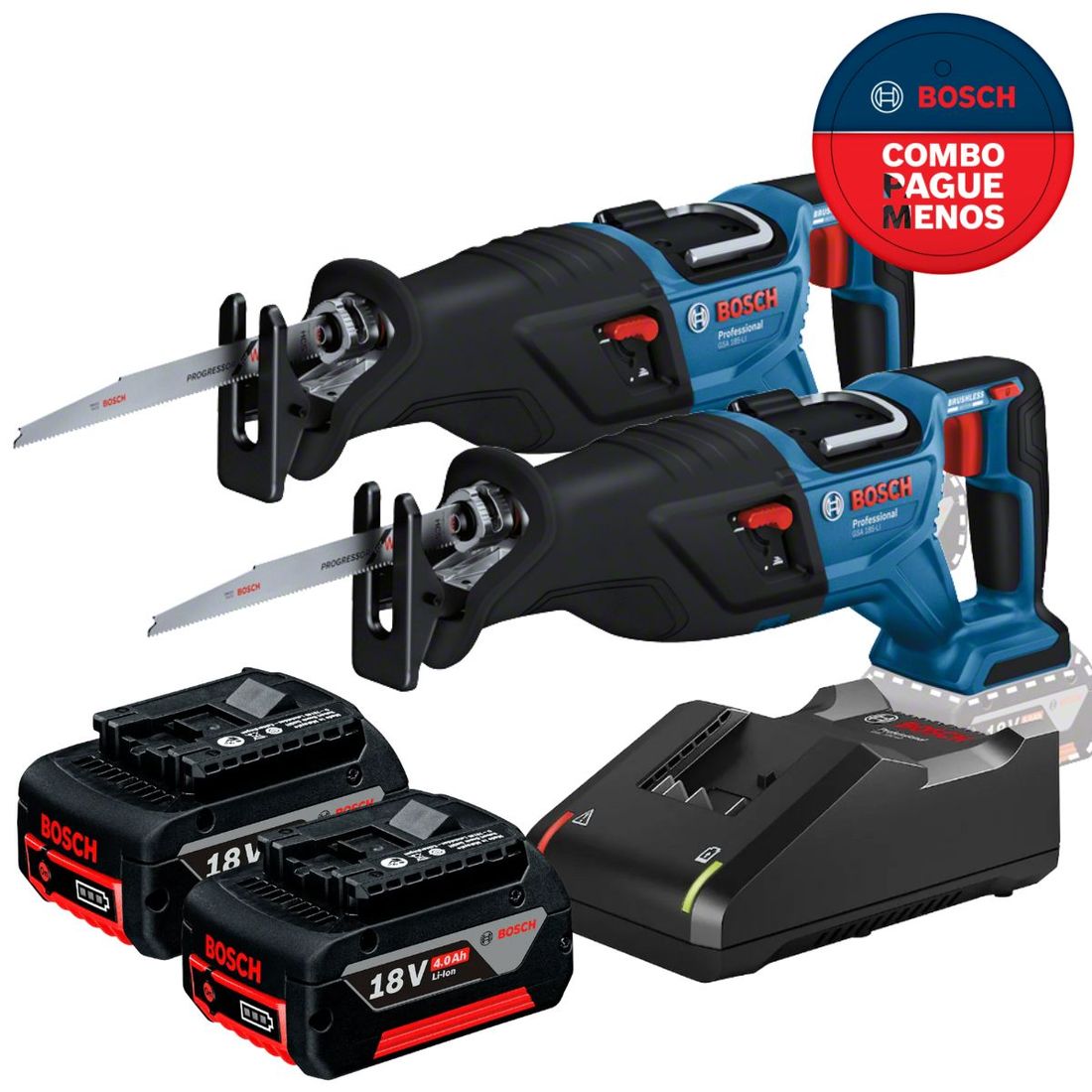 Combo Serra Sabre Bosch 18v com 2 Baterias 18v 4ah e Carregador