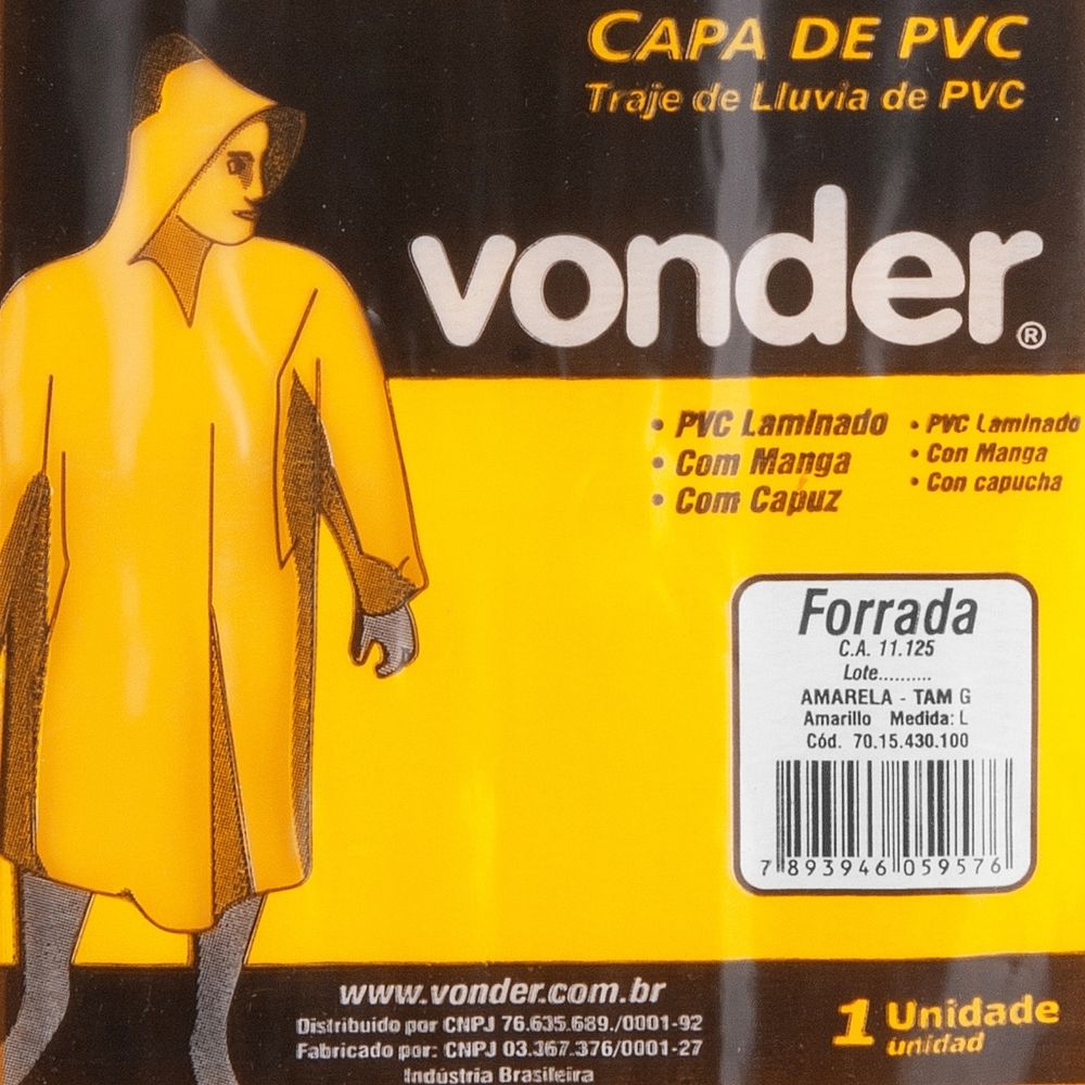 Capa de Chuva em PVC Amarela Tamanho G Vonder 7015430100