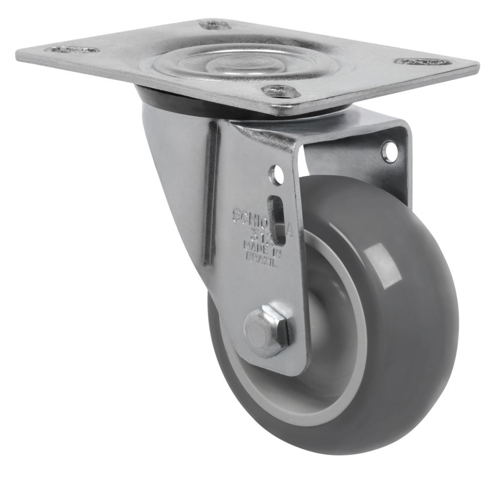 Rodizio Giratorio Com Placa 3" X 1.1/4" PVC Cinza.