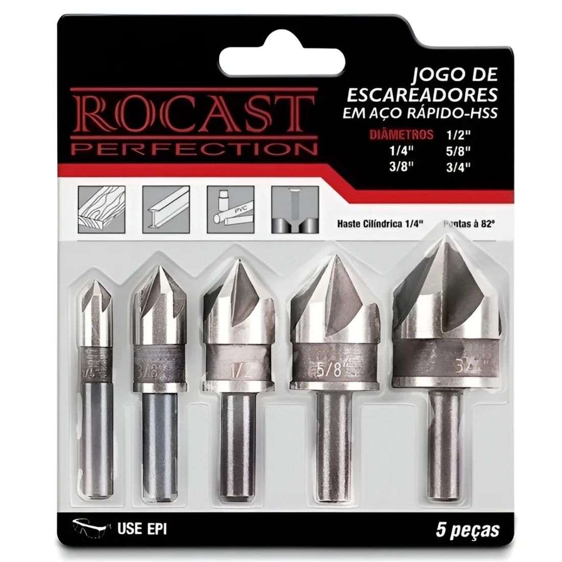 Jogo Escareadores 1/4 A 3/4" 5pçs Rocast