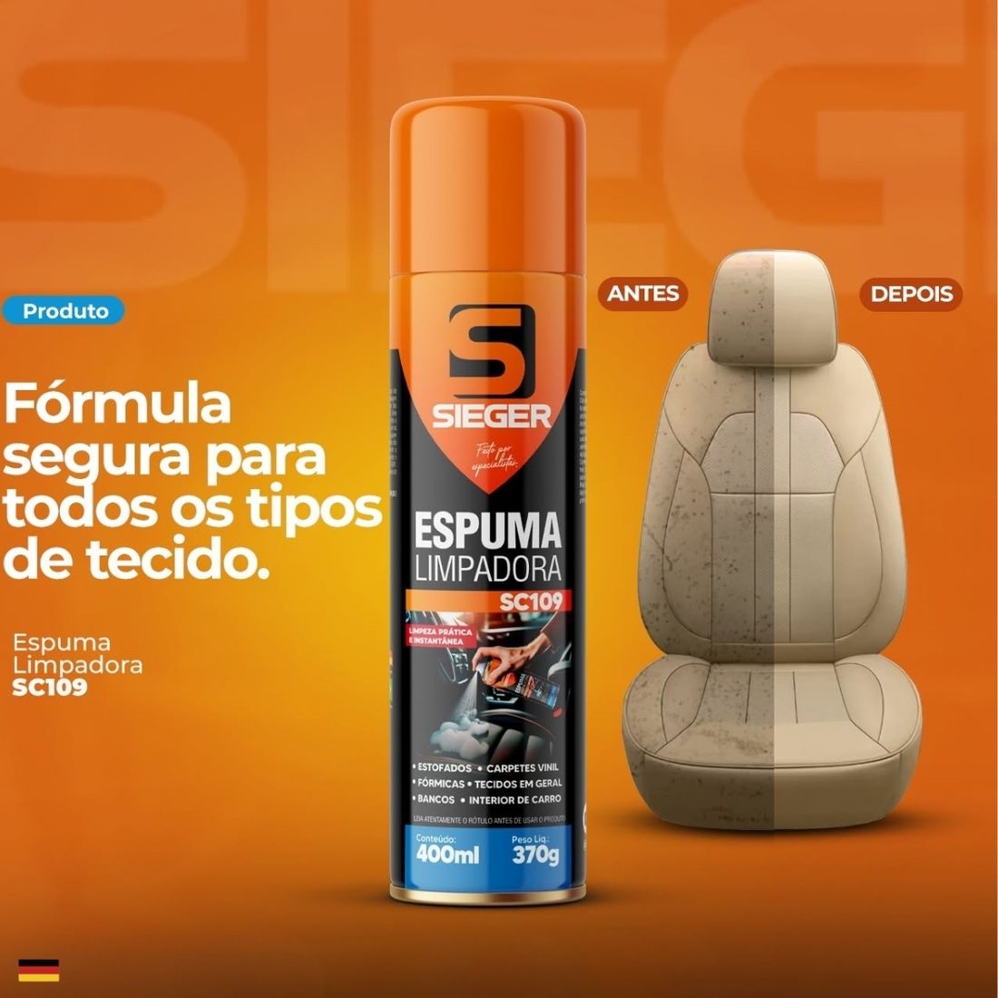 Espuma Limpadora Bancos Estofados Tecidos Sieger Sc109 400ml