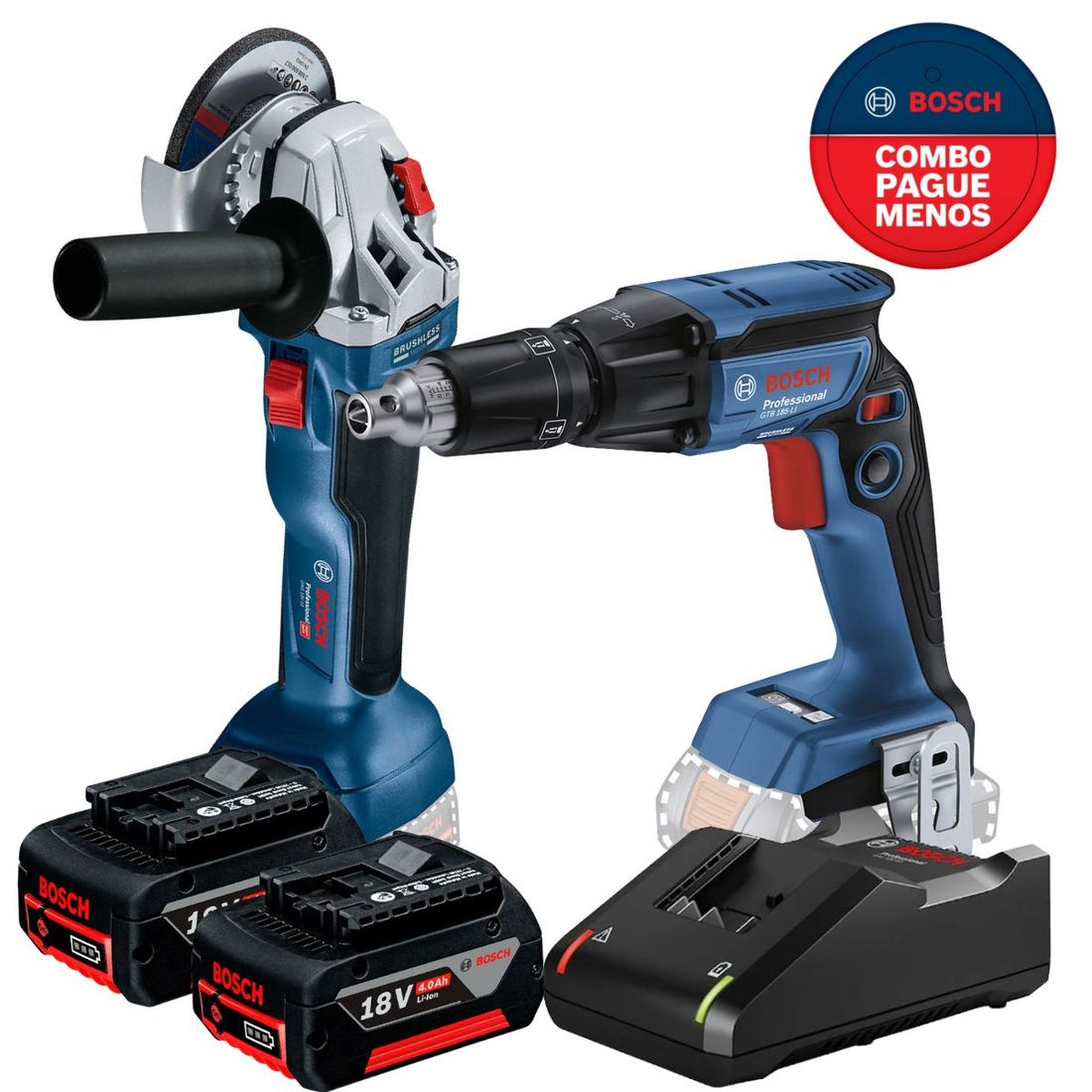 Combo Parafusadeira Drywall + Esmerilhadeira Bosch Com 2 Baterias 18v 4ah e Carregador