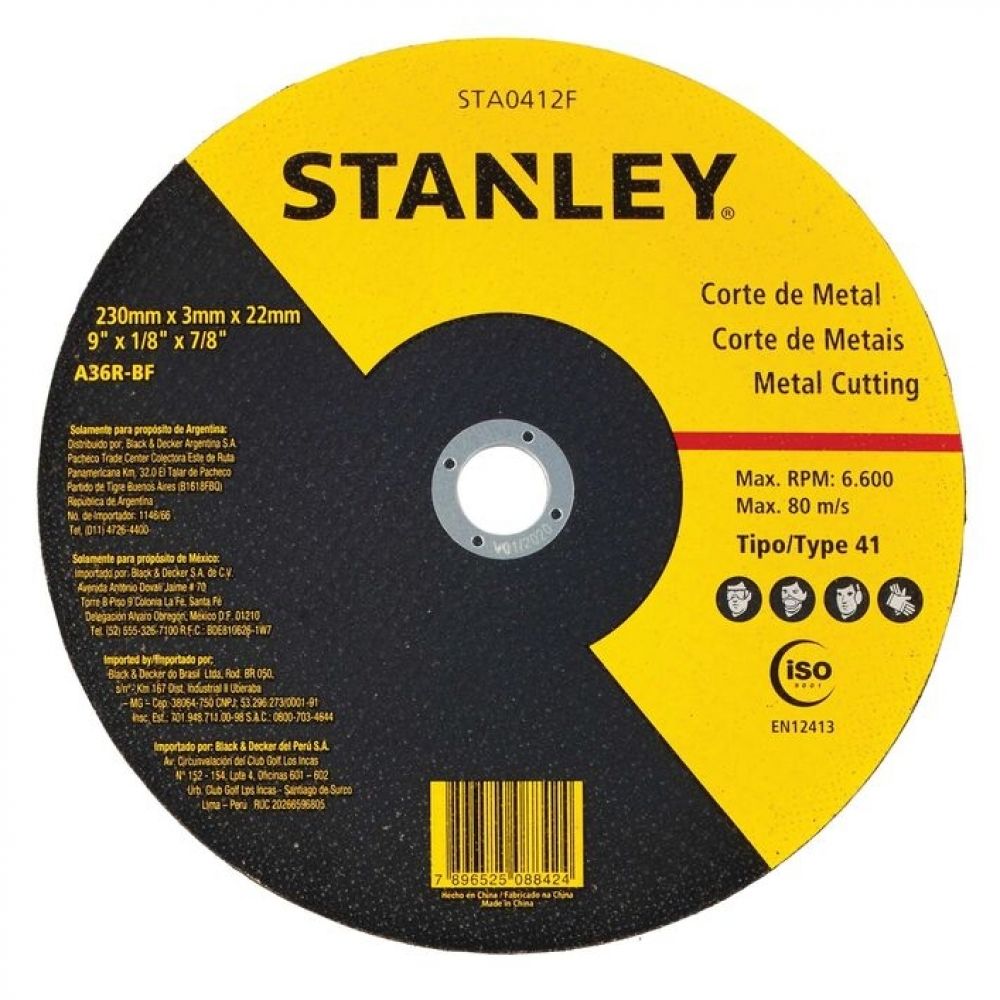 Stanley - Disco Corte Metal 9 X 1/8 X 7/8 STA0412F Stanley - Disco Corte Metal 9 X 1/8 X 7/8 STA0412F
