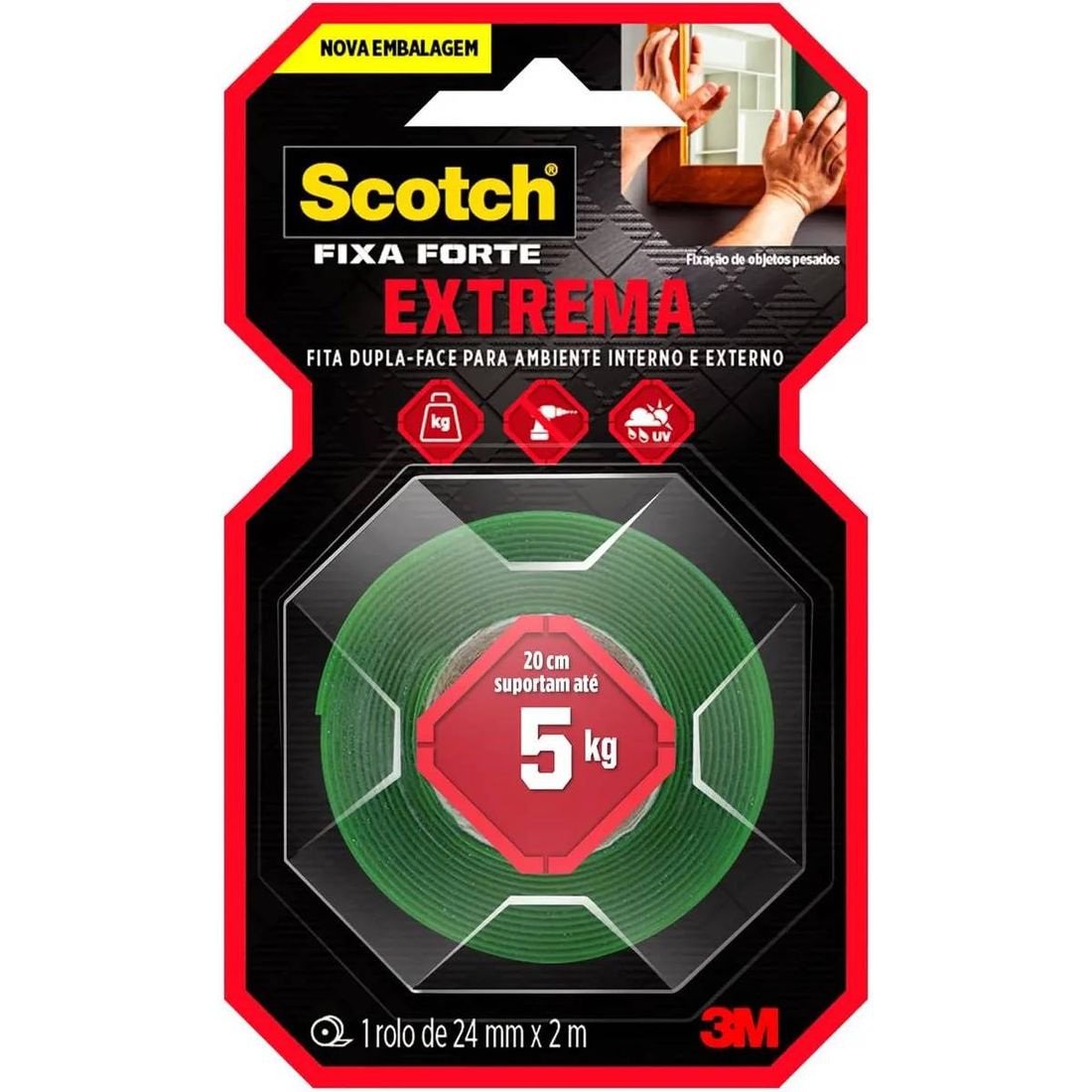 Fita Dupla Face 3M Scotch Fixa Forte Extrema 24mm x 2m