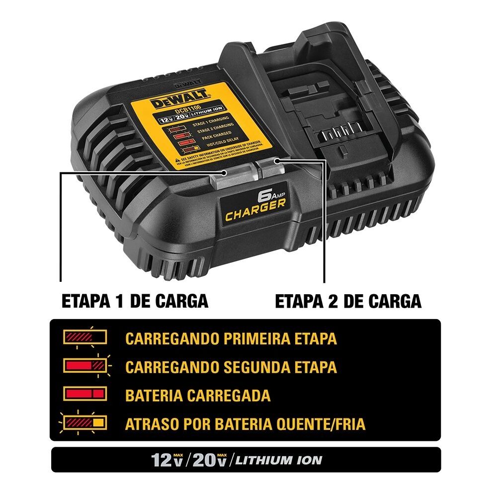 Carregador De Baterias 12v 20v 60v Max Dcb1106 Dewalt