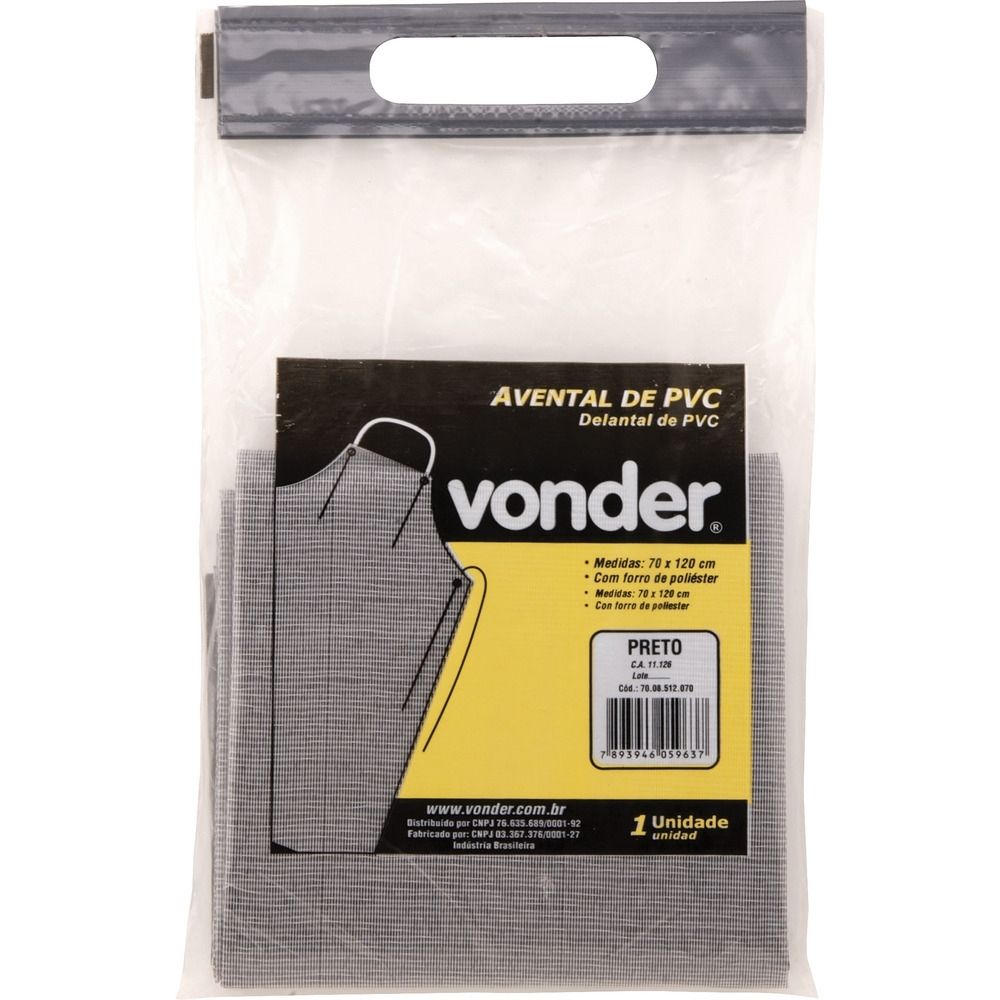 Avental em PVC Forrado Preto 1,20m x 0,70m Vonder 7008512070