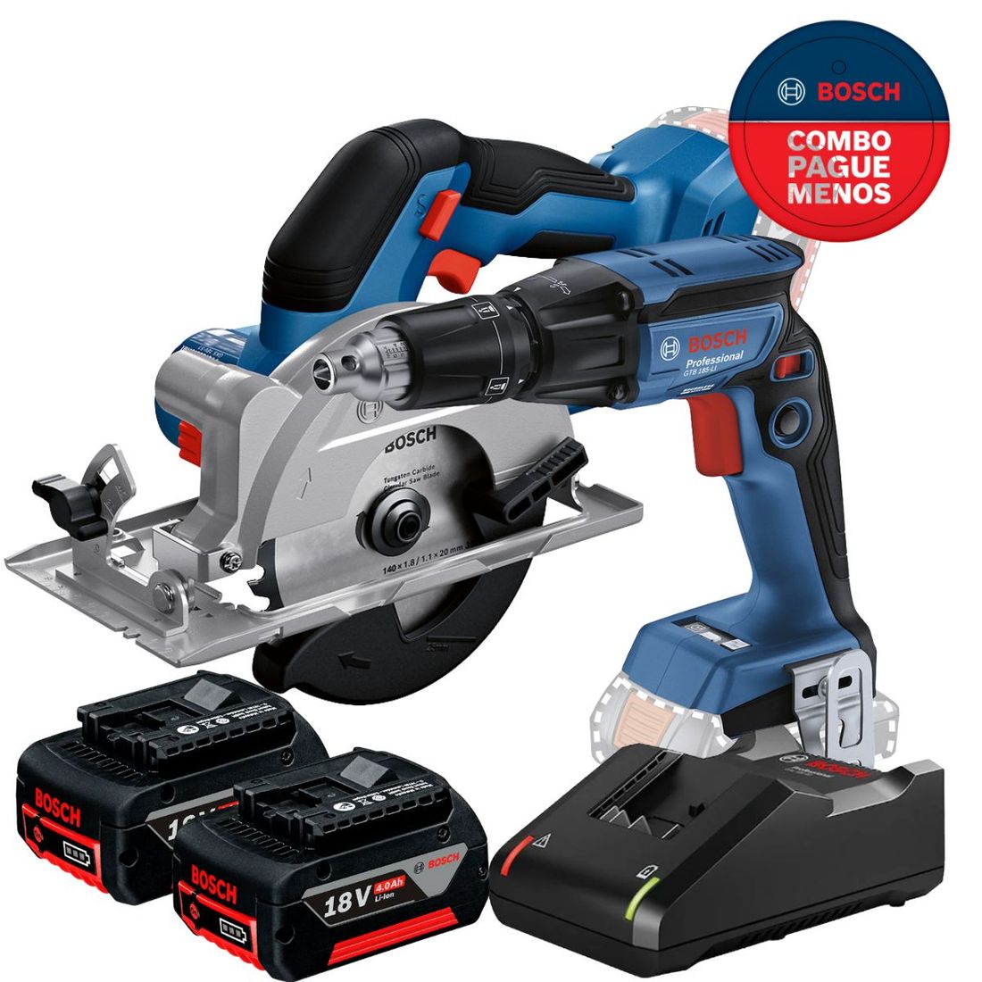 Combo Parafusadeira Drywall + Serra Circular  Bosch Com 2 Baterias 18v 4ah e Carregador