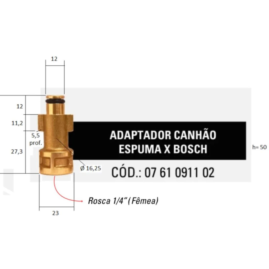 Adaptador Canhão Espuma Snow Foam 1/4 Lavadora Bosch SGT