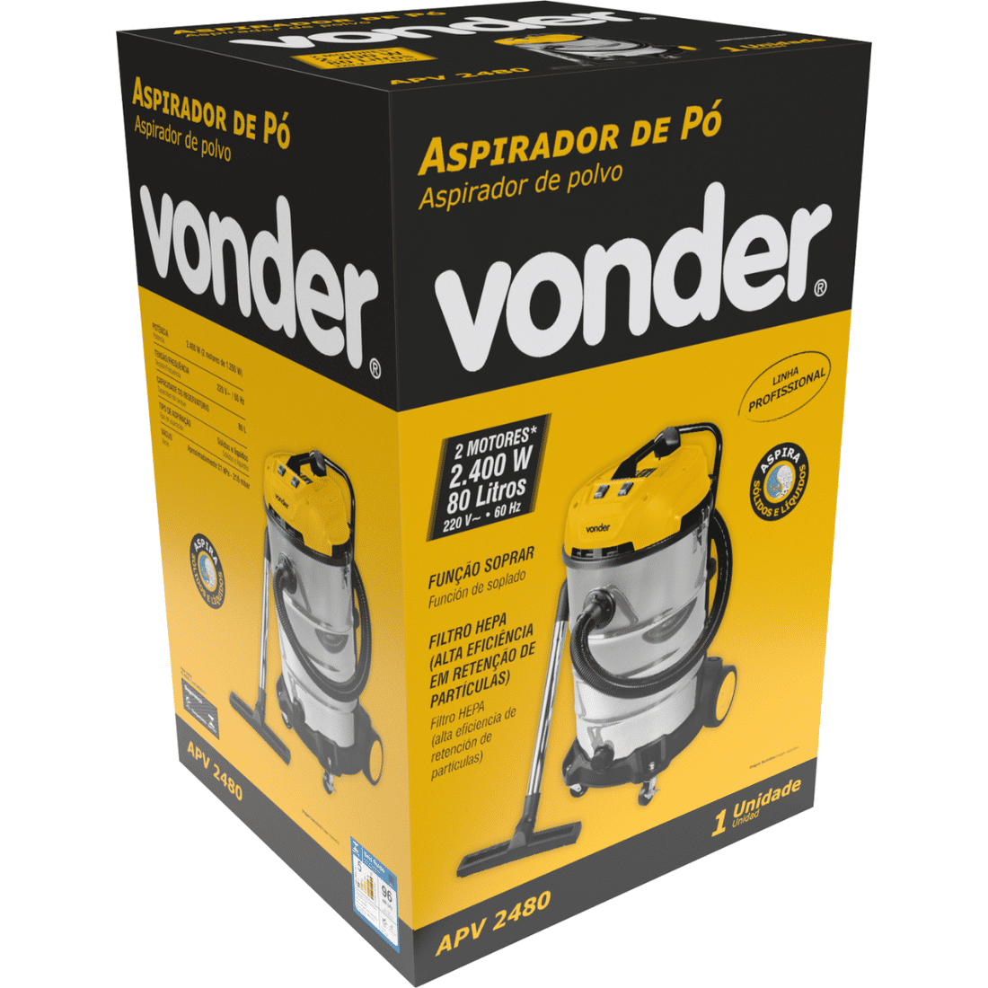 Aspirador de Pó 80L 2400W 220V 2 Motores APV2480 Vonder