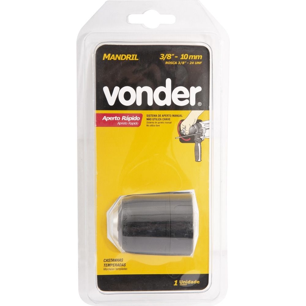 Mandril 10mm-3/8" Rosca 3/8" Aperto Rápido Vonder 6670210380 Mandril 10mm-3/8" Rosca 3/8" Aperto Rápido Vonder 6670210380