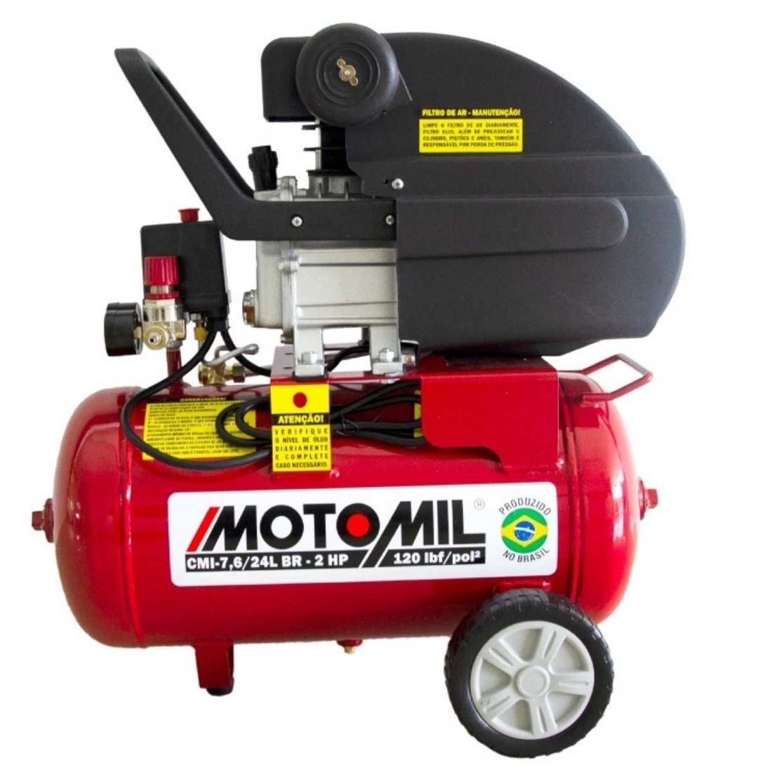 Motocompressor 7,6 Pés 24L 120PSI 2Cv 220V Motomil CMI-7,6/24 BR