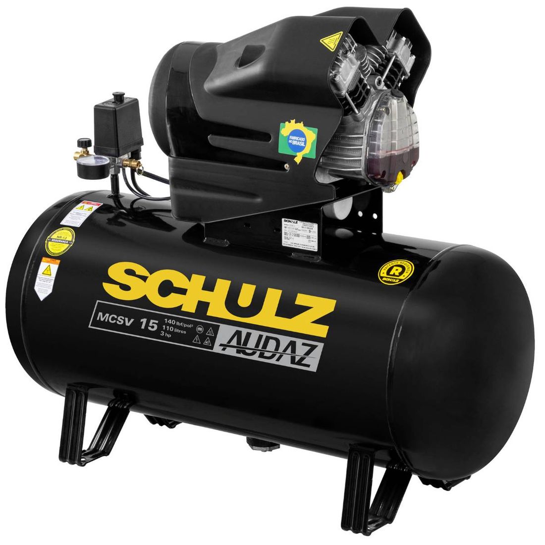 Compressor Ar Schulz Audaz 15pés 110L 140PSI 3Cv 220v Monofásico Compressor Ar Schulz Audaz 15pés 110L 140PSI 3Cv 220v Monofásico