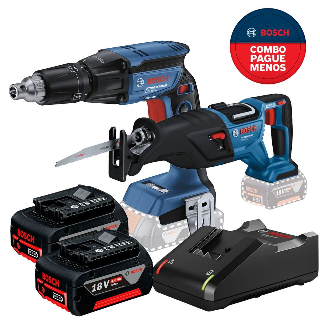 Combo Serra Sabre + Parafusadeira Drywall Com 2 Baterias 18v 4ah e Carregador