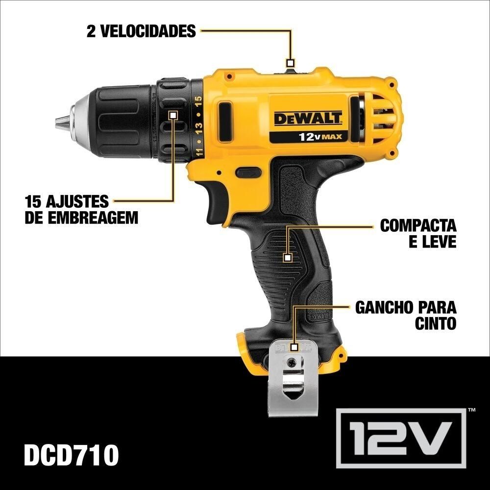 Parafusadeira e Furadeira 3/8" 2 Baterias 12V 2,0Ah DCD710D2-BR DeWalt Parafusadeira e Furadeira 3/8" 2 Baterias 12V 2,0Ah DCD710D2-BR DeWalt