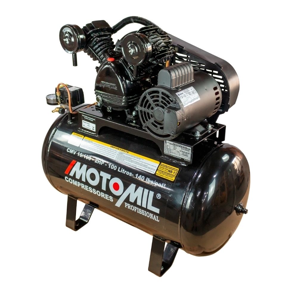Compressor 10 Pés 100L 140 PSI 2Cv Trifásico 220/380V Motomil CMV-10/100 MT